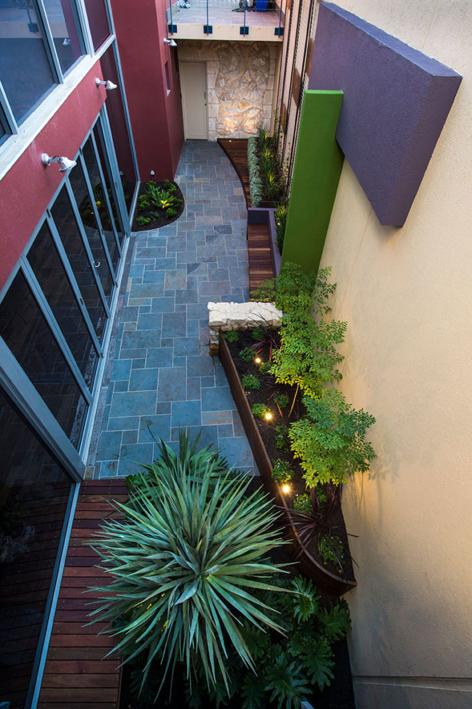 small courtyard in fremantle with bold colours