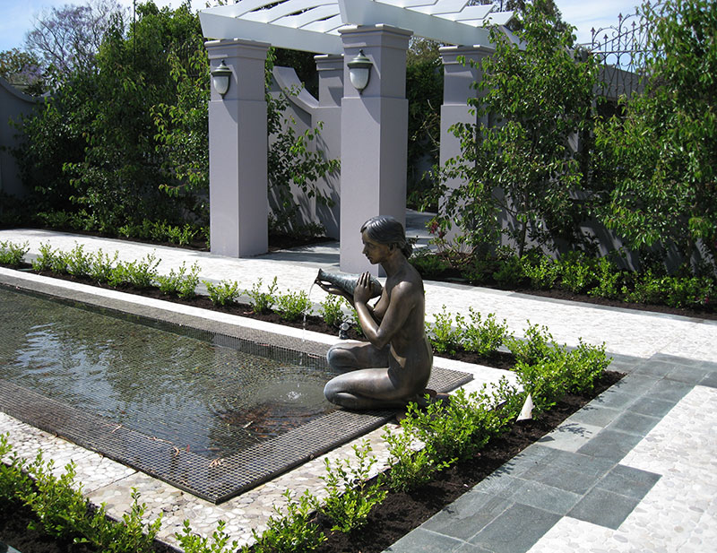 pond with statue