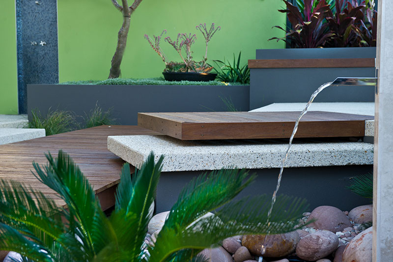 garden feature with layered steps and water blade