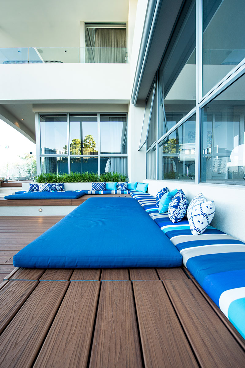 outdoor cushions on timber daybed